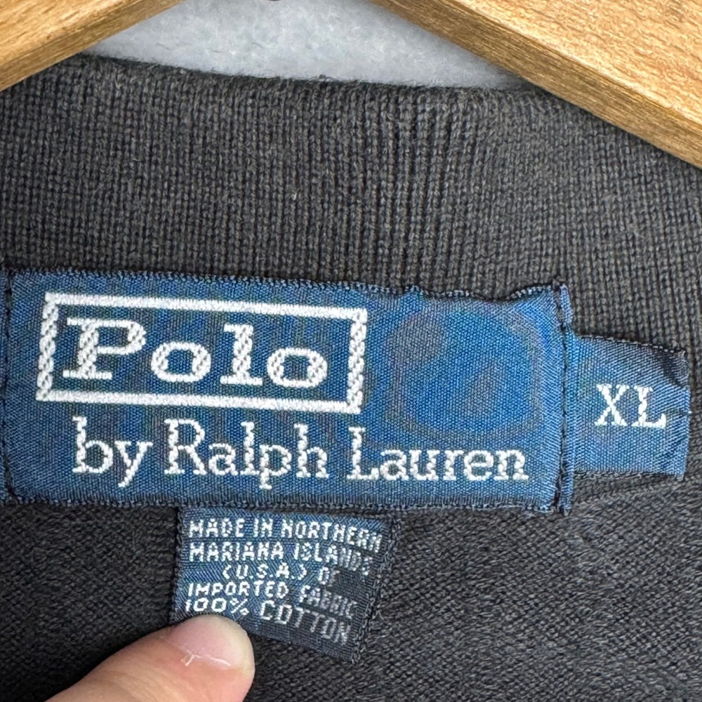 Ralph Lauren Mens XL Black Ribbed V-Neck Short Sleeve Polo Shirt Cotton Vintage - Picture 4 of 6